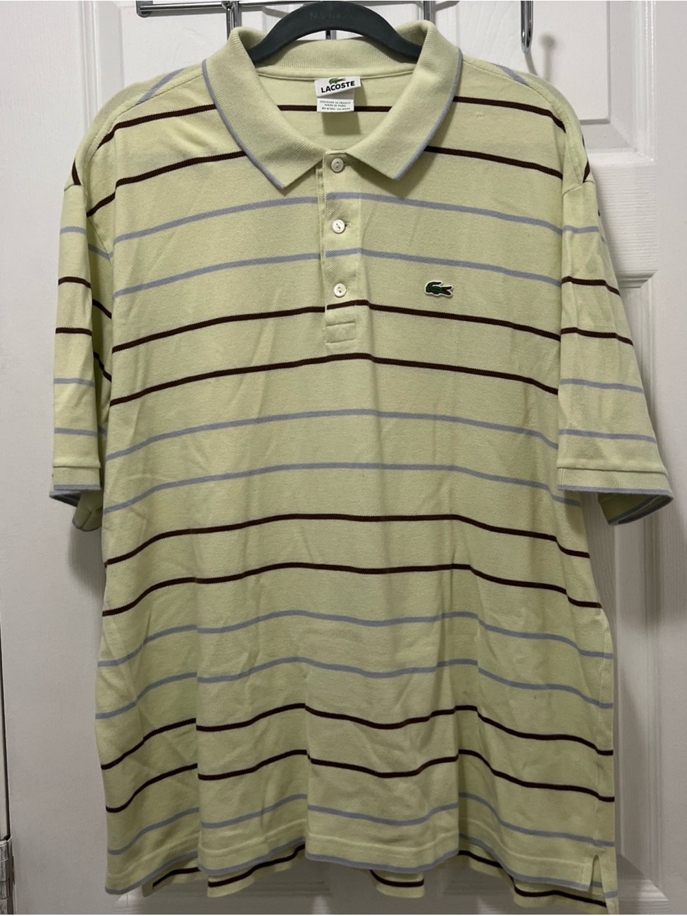 Lacoste Men Green Strip Pique Cotton Classic Polo Shirt Size XL